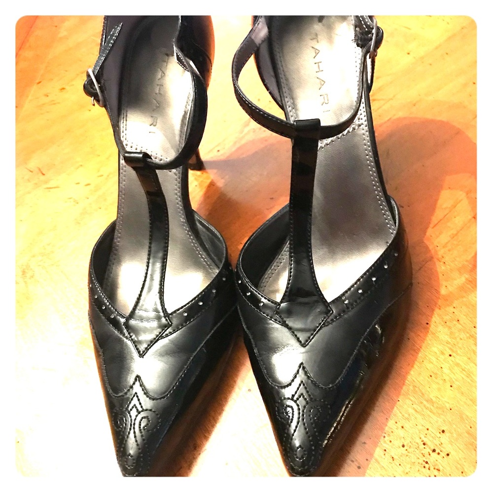 Black T-bar shoes by Tahari